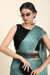 Pearl Sky Blue Pleated Rangoli Silk Saree with Belt