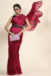 Magenta Pleated Rangoli Silk Saree with Belt