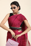 Magenta Pleated Rangoli Silk Saree with Belt