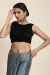 Shiny Gray Pleated Rangoli Silk Saree with Belt