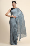 Shiny Gray Pleated Rangoli Silk Saree with Belt