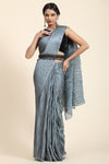 Shiny Gray Pleated Rangoli Silk Saree with Belt