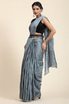 Shiny Gray Pleated Rangoli Silk Saree with Belt