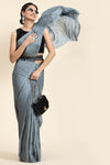 Shiny Gray Pleated Rangoli Silk Saree with Belt