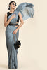 Shiny Gray Pleated Rangoli Silk Saree with Belt
