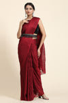 Dark Red Pleated Rangoli Silk Saree with Belt