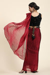 Dark Red Pleated Rangoli Silk Saree with Belt