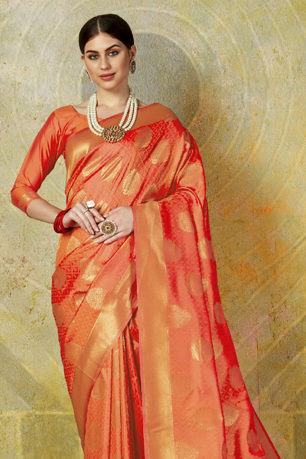 Orange Kanjivaram Saree For Wedding Look  