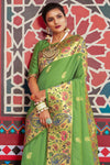 Parrot Green Colour Kanjivaram Silk Saree With Blouse - Bahuji - Premium Silk Sarees Online Shopping Store