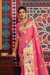 Watermelon Pink Colour Kanjivaram Zari Weaving Saree 