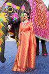 Amber Orange Shine Kanjivaram Wedding Saree With Blouse
