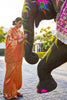 Amber Orange Shine Kanjivaram Wedding Saree With Blouse - Bahuji - Premium Silk Sarees Online Shopping Store