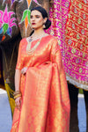 Amber OOrange Shine Kanjivaram Wedding Saree