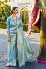 Azure Green & Golden Shine Kanjivaram Wedding Saree With Blouse