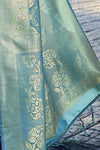 Azure Blue & Golden Shine Kanjivaram Wedding Saree With Blouse - Bahuji - Premium Silk Sarees Online Shopping Store