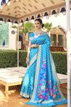 Deep Sky Blue Colour Cotton Silk Saree  With Plan Blouse - Bahuji - Premium Silk Sarees Online Shopping Store