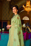 Plant Green and Golden Zari Butta Design Border With Blouse - Bahuji - Premium Silk Sarees Online Shopping Store