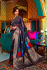 Peacock Blue and Golden Zari Butta Design Border With Blouse - Bahuji - Premium Silk Sarees Online Shopping Store