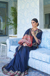 Light Oxford Blue And Red heavy Designer Pallu Silk Saree With Red Blouse - Bahuji - Premium Silk Sarees Online Shopping Store