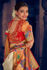 Creamy Cream zari Woven Paithani Silk Saree With Designer Red Blouse