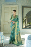 Morpich And Gold Zari Buti Banarasi Saree