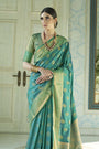 Women's Stylish Teal Morpich Banarasi Silk Woven Saree