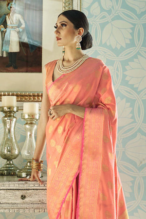   Zari Weaving Peach Banarasi Silk Saree