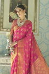 Gold Zari Border Pink Banarasi Silk Saree