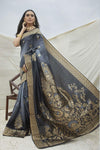 Anchor Gray Colour Cotton Silk Saree  With Plan Blouse - Bahuji - Premium Silk Sarees Online Shopping Store