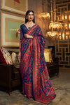 Denim Navy Blue Printed Woven Paithani Silk Saree With Blouse - Bahuji - Premium Silk Sarees Online Shopping Store