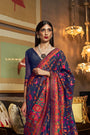 Denim Navy Blue Woven Paithani Silk Saree With Blouse