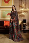 Sable Black Printed Woven Paithani Silk Saree With Blouse - Bahuji - Premium Silk Sarees Online Shopping Store