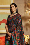 Sable Black Printed Woven Paithani Silk Saree With Blouse - Bahuji - Premium Silk Sarees Online Shopping Store