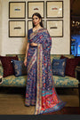 Berry Navy Blue Printed Woven Kashmiri Silk Saree With Blouse
