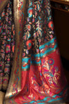 Spider Black Printed Woven Paithani Silk Saree With Blouse - Bahuji - Premium Silk Sarees Online Shopping Store