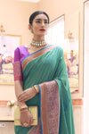 Traditional Partywear Castleton Green Colour  Kanjivaram Silk Saree 