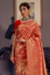 Glossy look red kanjivaram Saree 