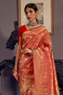 Blood Red & Golden Zari Woven Kanjivaram Saree With Blouse