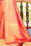 Sherbert Orange And Pink Shade Zari Woven Kanjivaram Saree