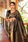 Black & Gold Zari Woven Kanjivaram Saree With Blouse