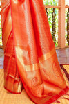 Amber Orange & Golden Zari Woven Kanjivaram Saree With Blouse - Bahuji - Premium Silk Sarees Online Shopping Store