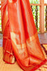 Amber Orange & Golden Zari Woven Kanjivaram Saree With Blouse - Bahuji - Premium Silk Sarees Online Shopping Store
