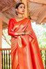 Amber Orange & Golden Zari Woven Kanjivaram Saree With Blouse - Bahuji - Premium Silk Sarees Online Shopping Store