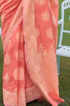 Starfish Orange Lucknowi Cotton Silk Saree With Plan Blouse - Bahuji - Premium Silk Sarees Online Shopping Store