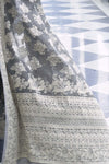 Anchor Grey  Lucknowi Cotton Silk Saree With Plan Blouse - Bahuji - Premium Silk Sarees Online Shopping Store