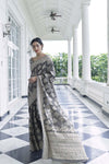 Anchor Grey  Lucknowi Cotton Silk Saree With Plan Blouse - Bahuji - Premium Silk Sarees Online Shopping Store