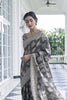 Anchor Grey  Lucknowi Cotton Silk Saree With Plan Blouse - Bahuji - Premium Silk Sarees Online Shopping Store