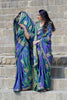 Basil Green & Blue Flower Printed Woven Digital Silk Saree With Blouse - Bahuji - Premium Silk Sarees Online Shopping Store