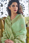 Mint Green Floral Zari Weaving Silk saree - Bahuji - Premium Silk Sarees Online Shopping Store