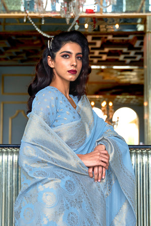 Buti Woven Blue Banarasi Silk Saree